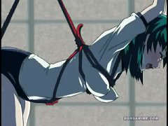 Hentai Girl Tied To The Ceiling And Face Fucked By A Pervert